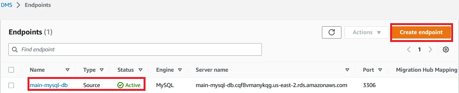 Upgrade MySQL 5.7 RDS DB Instance to Latest Version with Zero Downtime Source Endpoint Created