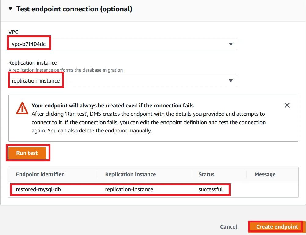 Upgrade MySQL 5.7 RDS DB Instance to Latest Version with Zero Downtime Test Target Endpoint Connection