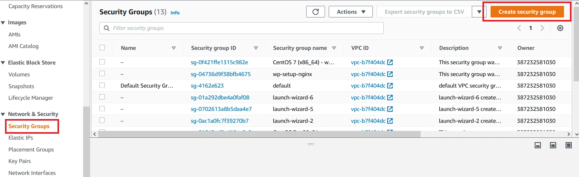 EFS mount with ec2 Go to Security Group Page