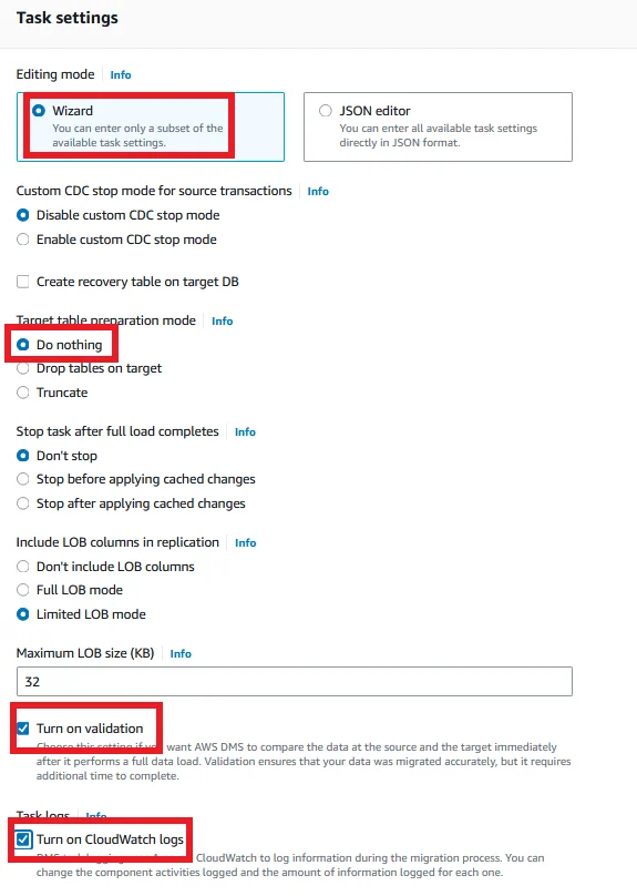 Upgrade MySQL 5.7 RDS DB Instance to Latest Version with Zero Downtime Database Migration Task Settings