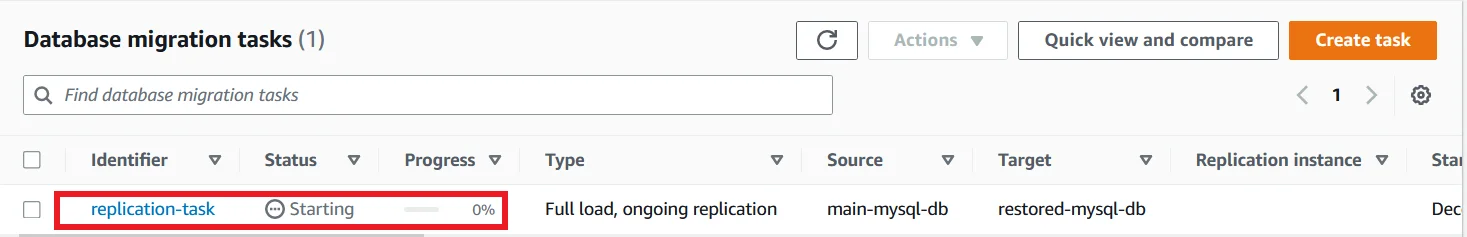 Upgrade MySQL 5.7 RDS DB Instance to Latest Version with Zero Downtime Database Migration Task Creating