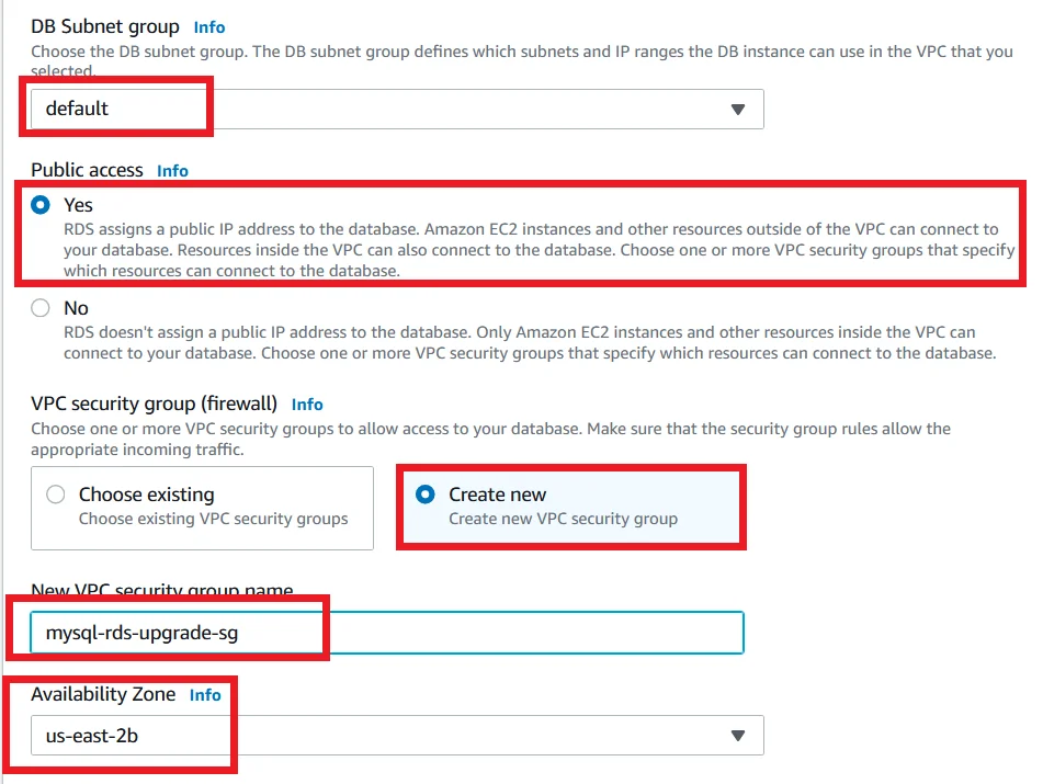 Upgrade MySQL 5.7 RDS DB Instance to Latest Version with Zero Downtime Create Database DB Network