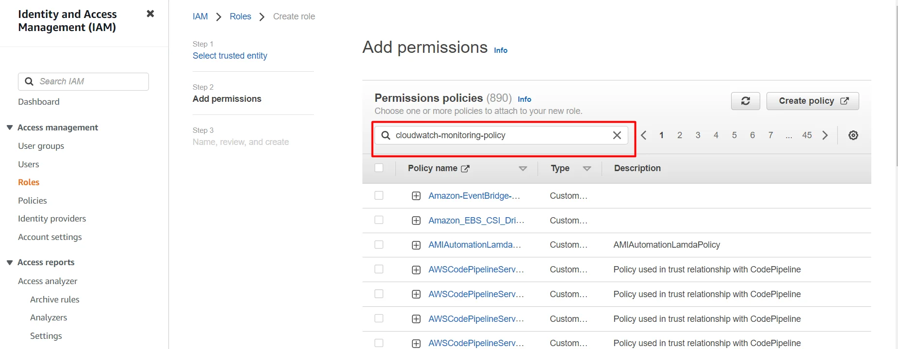 setup Memory(RAM) and diskspace monitor for EC2 instance in AWS CloudWatch search policy