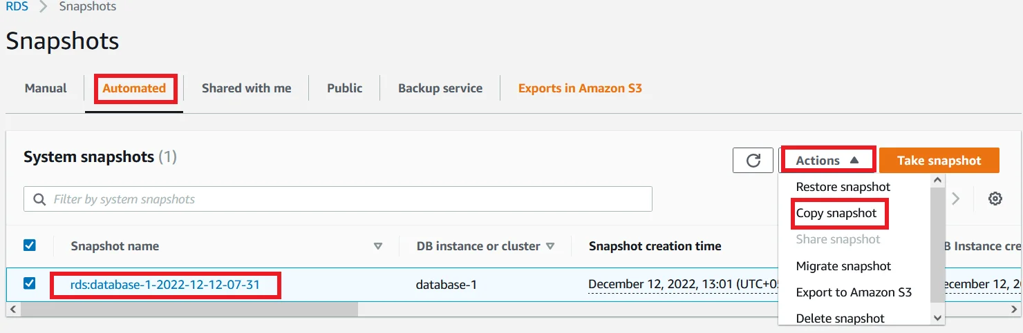 Share RDS snapshot different account Copy Snapshot