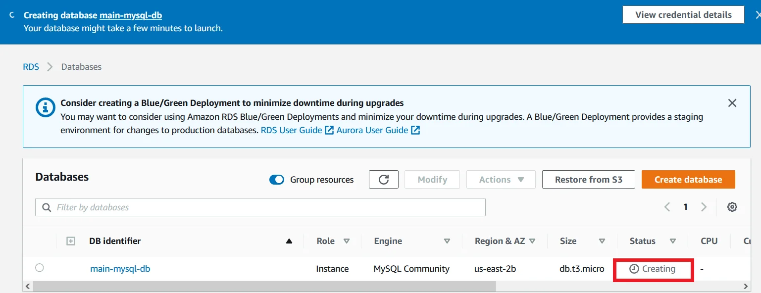 Upgrade MySQL 5.7 RDS DB Instance to Latest Version with Zero Downtime Creating Database