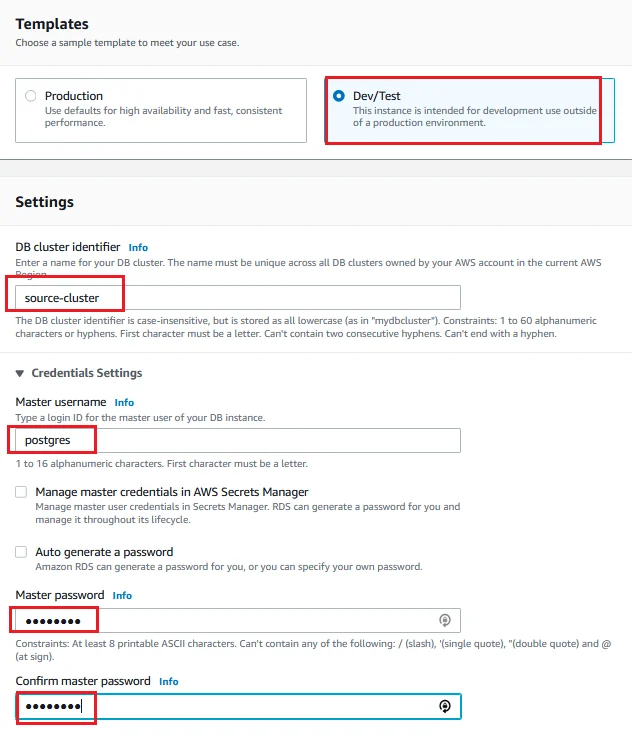 Upgrade Aurora PostgreSQL latest version with 0 Downtime using DMS Settings Source Database