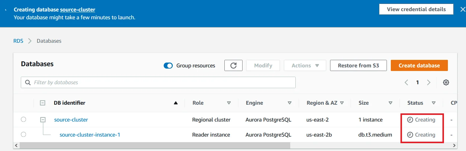Upgrade Aurora PostgreSQL latest version with 0 Downtime using DMS Creating Source Database Cluster