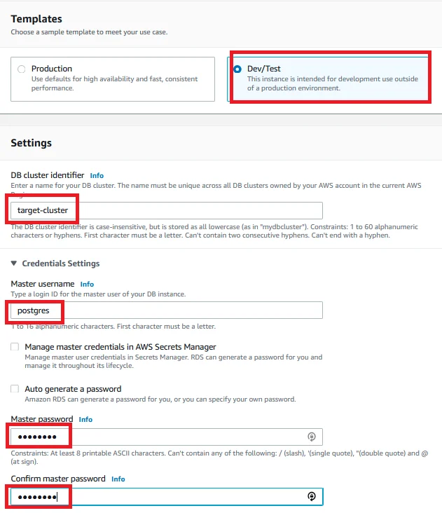 Upgrade Aurora PostgreSQL latest version with 0 Downtime using DMS Settings Target Database