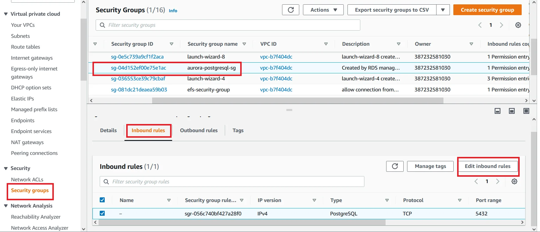 Upgrade Aurora PostgreSQL latest version with 0 Downtime using DMS Edit DB Security Group