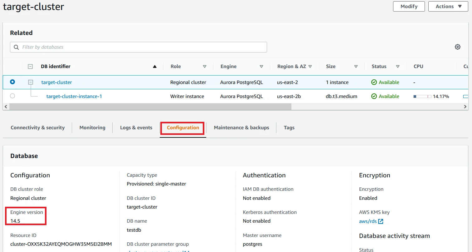 Upgrade Aurora PostgreSQL latest version with 0 Downtime using DMS Target DB Configuration