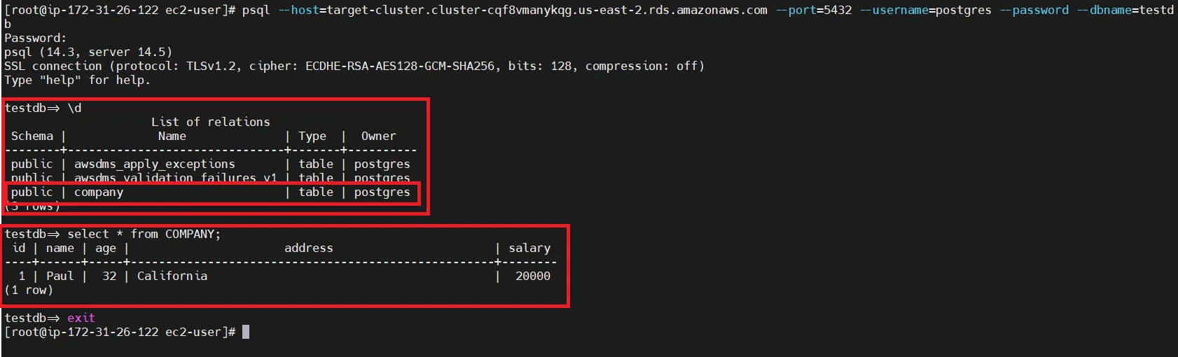 Upgrade Aurora PostgreSQL latest version with 0 Downtime using DMS Check Migration in Target DB