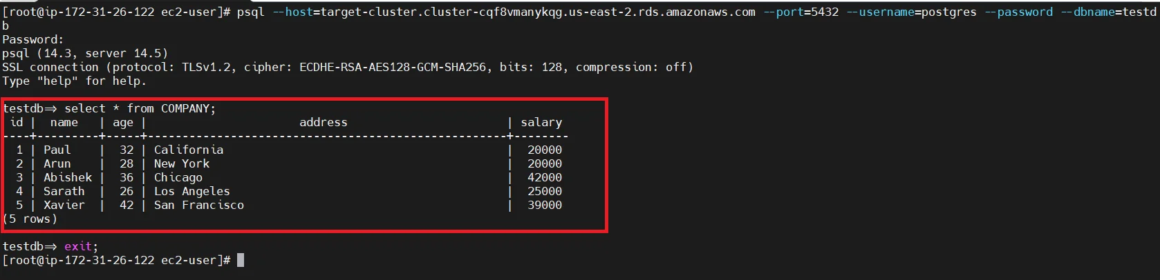 Upgrade Aurora PostgreSQL latest version with 0 Downtime using DMS Check Replication in Target Database