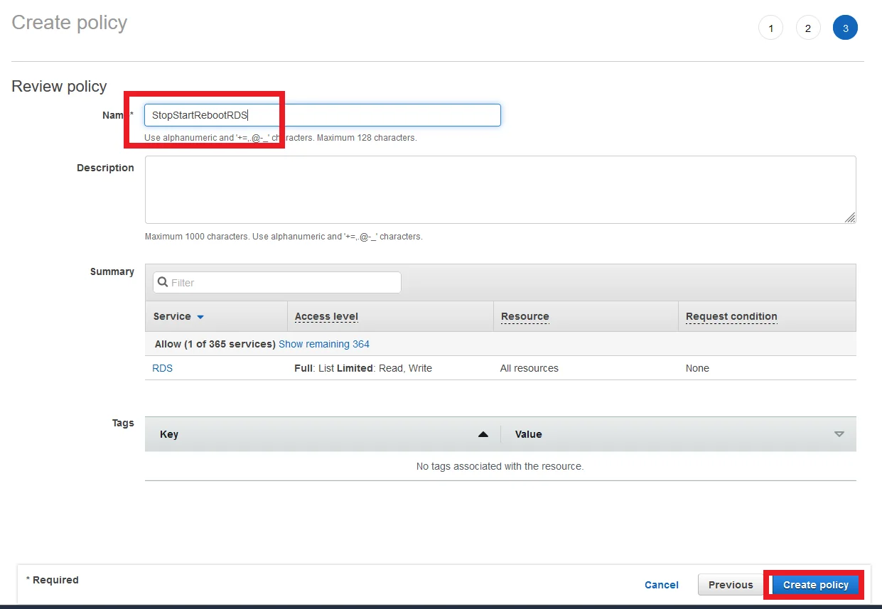 Stop and Start RDS Instance Automatically using System Manager Create policy