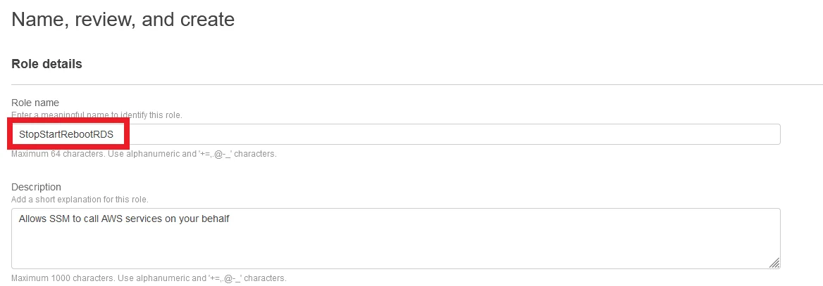 Stop and Start RDS Instance Automatically using System Manager Add Role Name