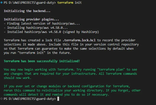 Enable GuardDuty Create CloudTrail using Terraform init