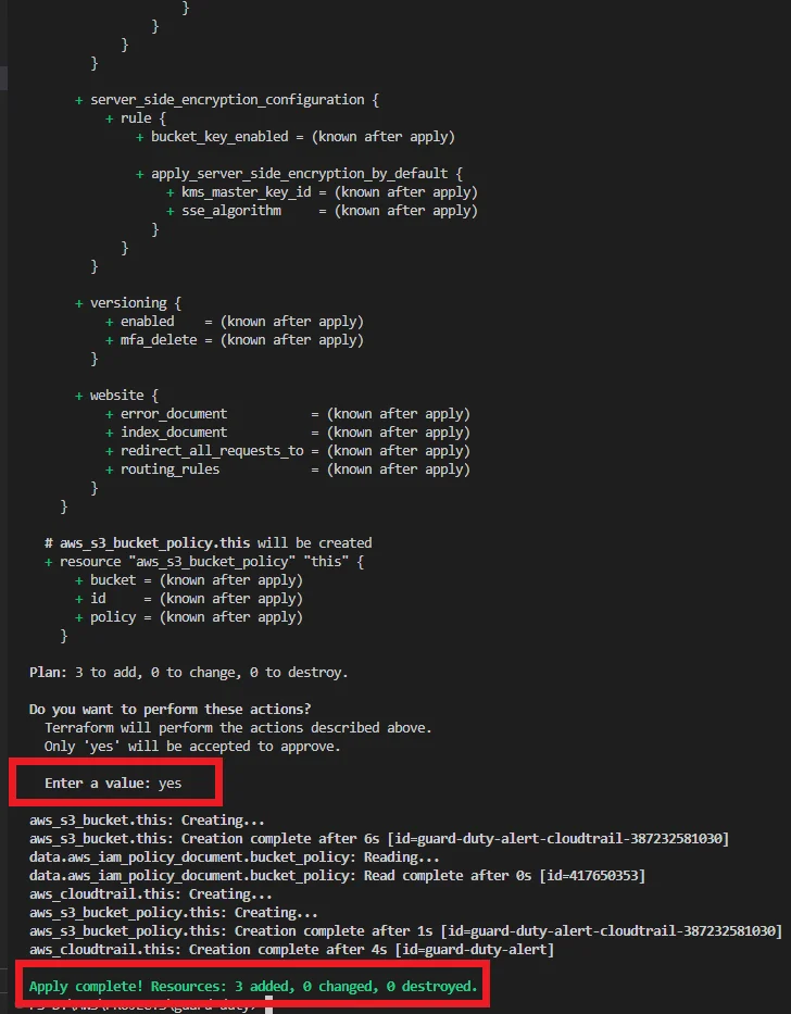 Enable GuardDuty Create CloudTrail using Terraform apply