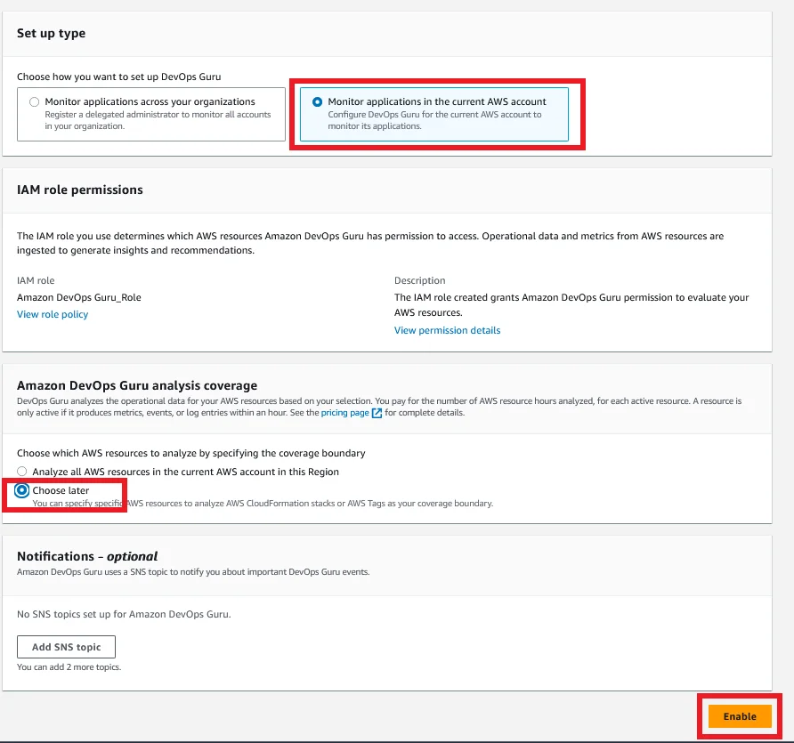 Enable Amazon DevOps Guru For RDS in region AWS DevOps Guru For RDS