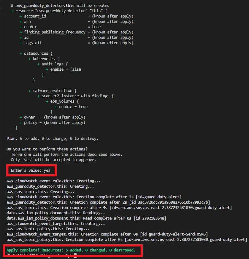 Enable GuardDuty Create CloudTrail using Terraform apply