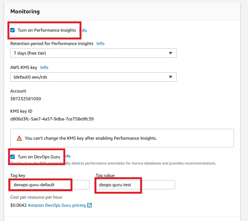  Create Database with AWS DevOps Guru 