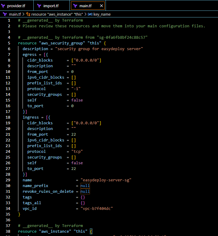 Terraform imported file