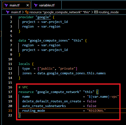 Terraform script FOR VPC Network