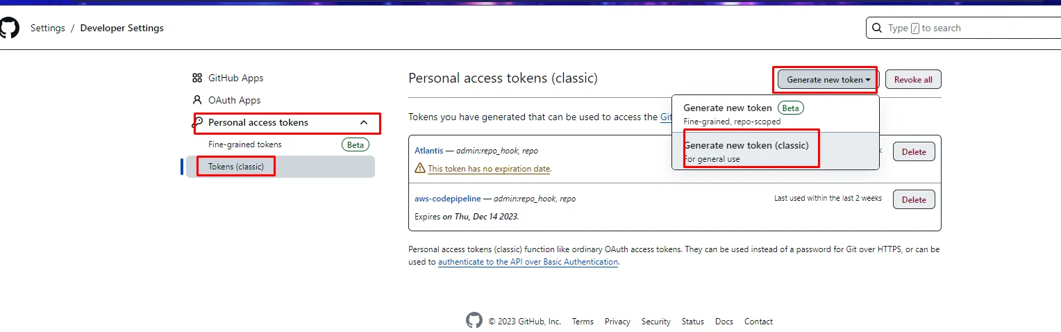 Github Personal access tokens