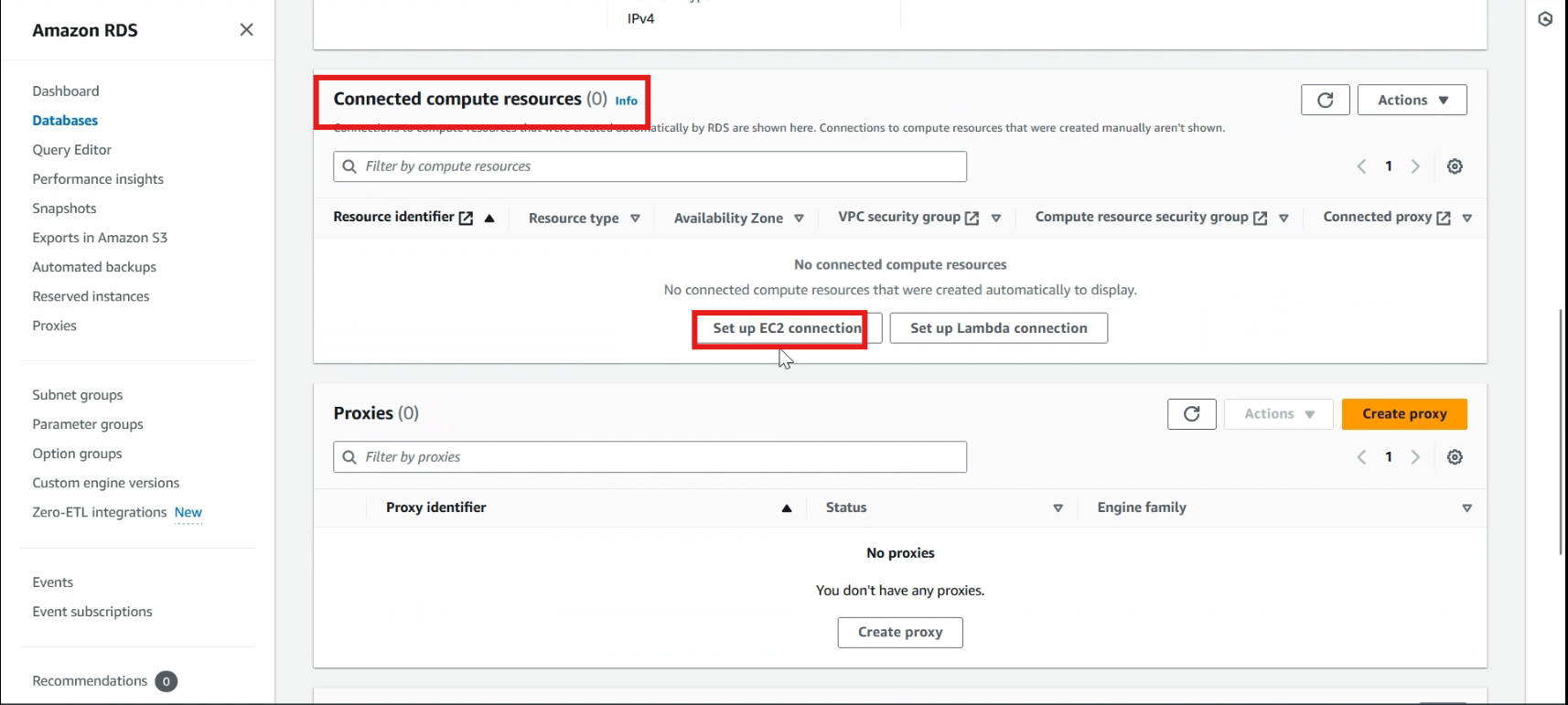Setup EC2 connection to RDS Database