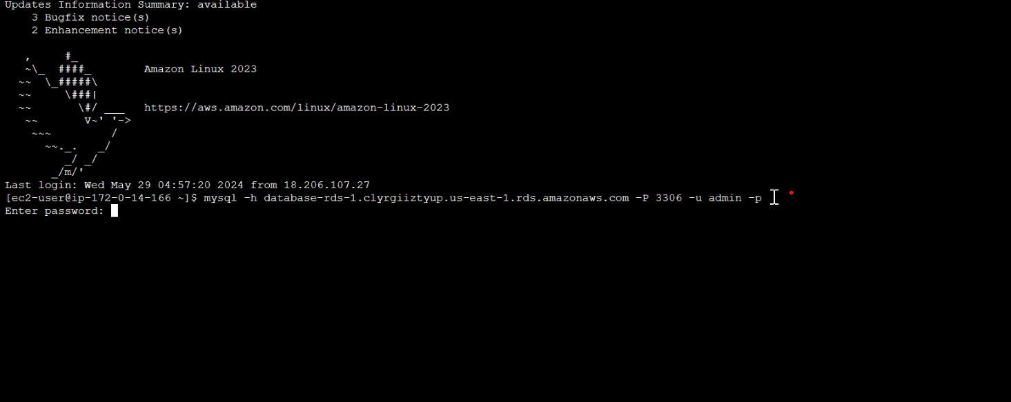 RDS database connection with EC2 instance