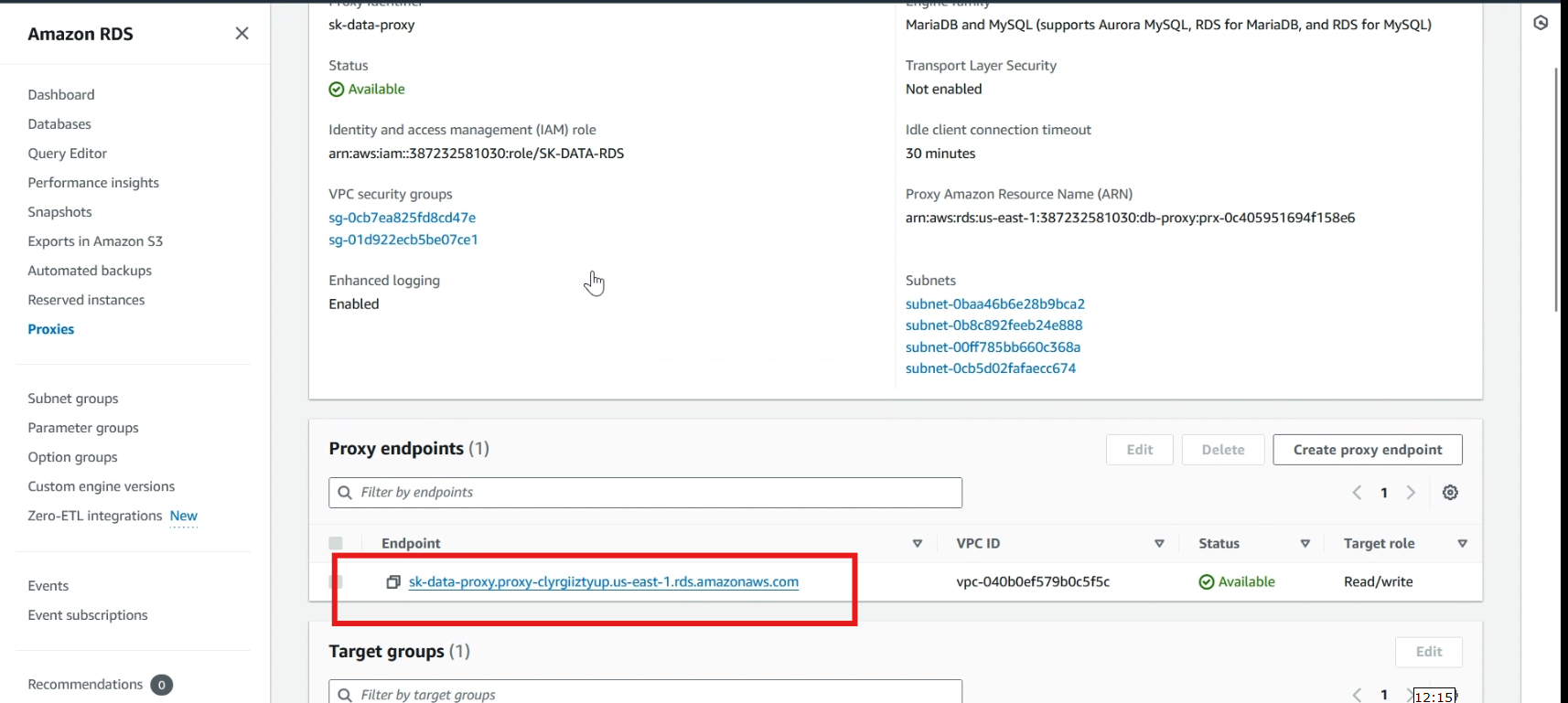 RDS database connection with EC2 instance