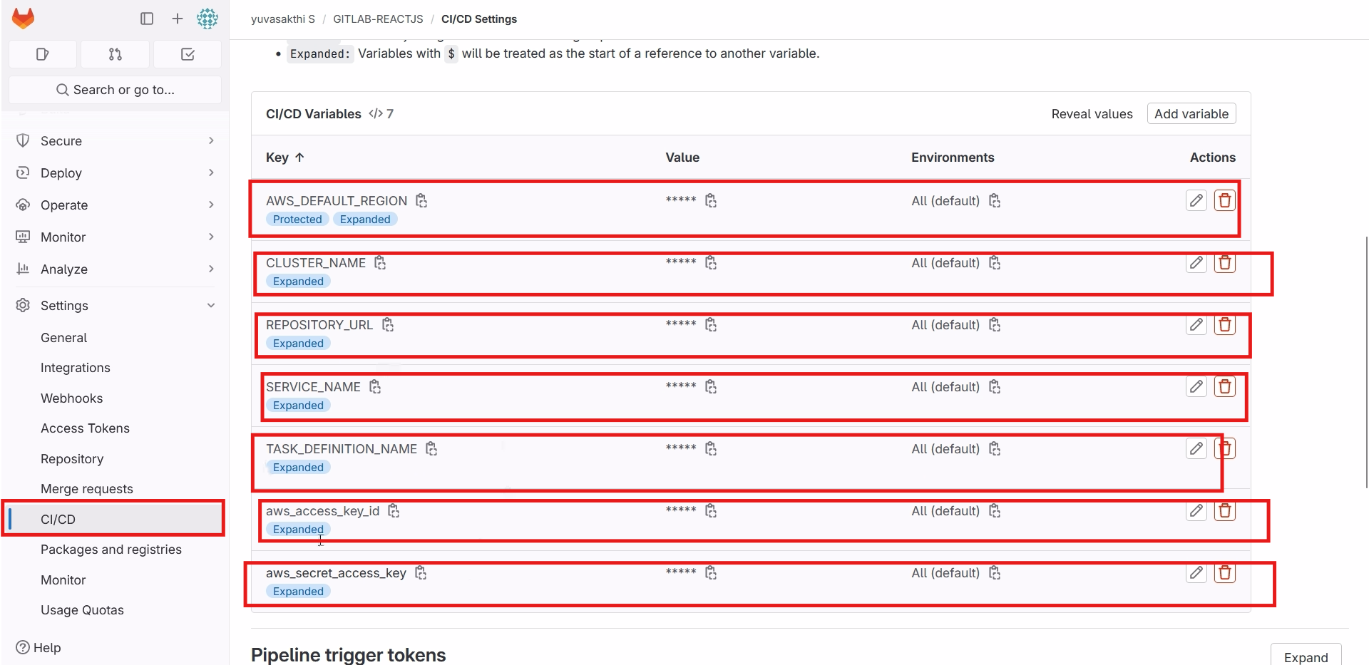 Adding CI/CD Variables