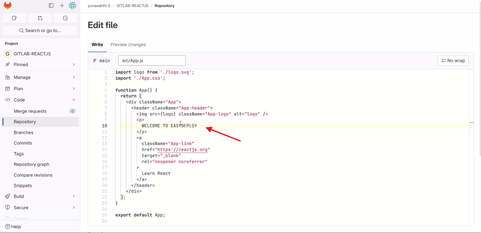 Changing source code