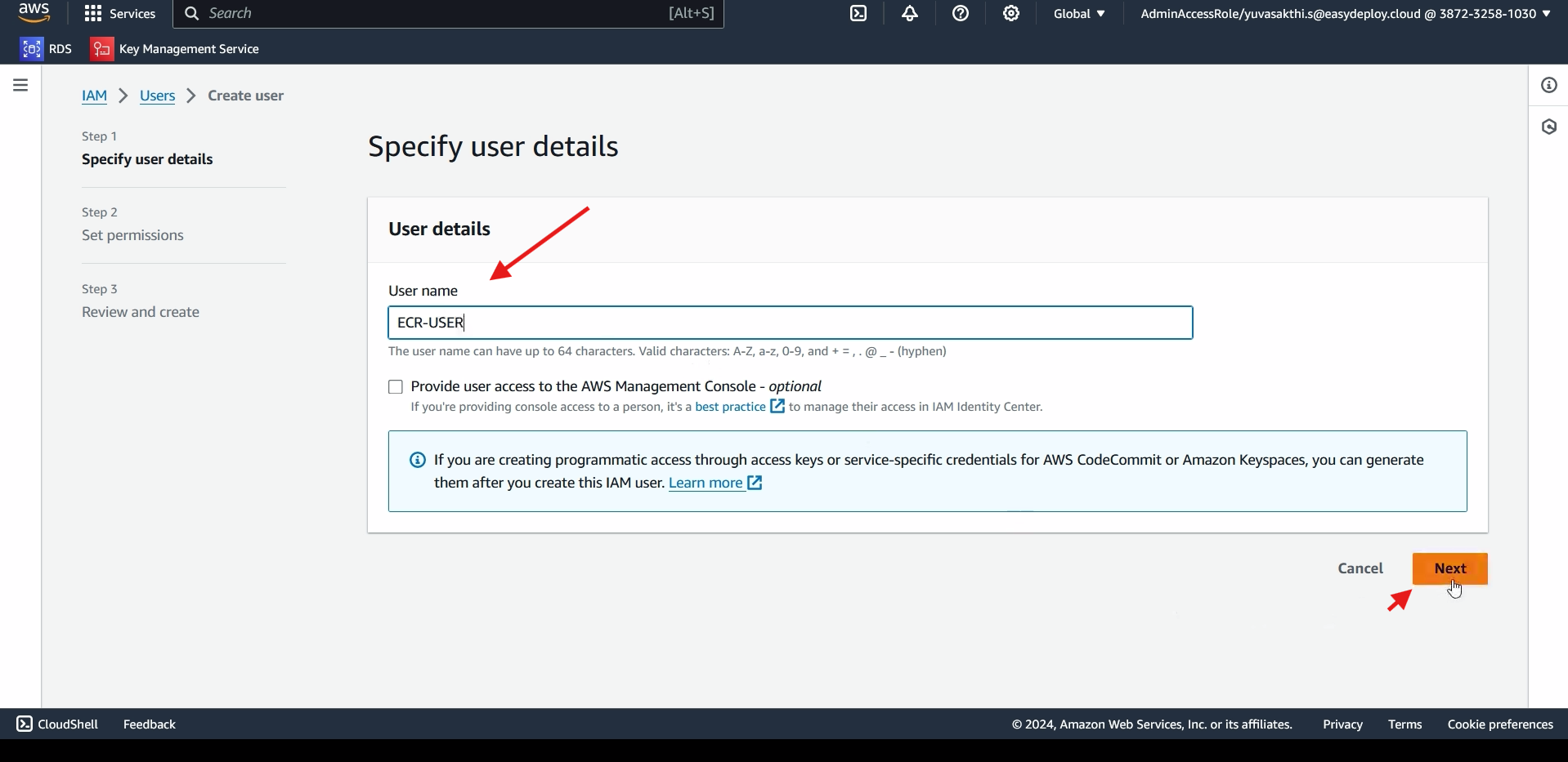 Adding IAM user