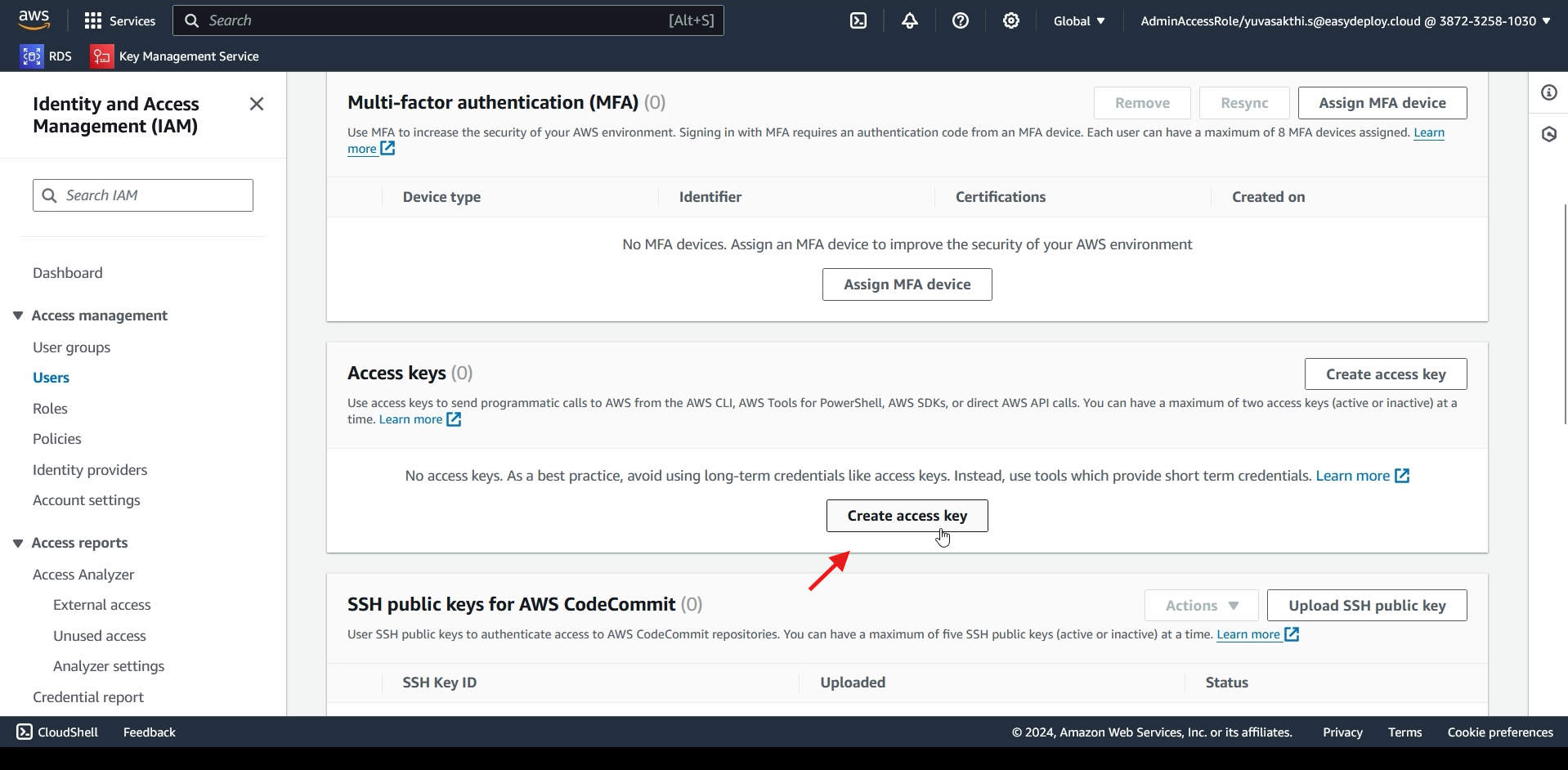 Creating access key