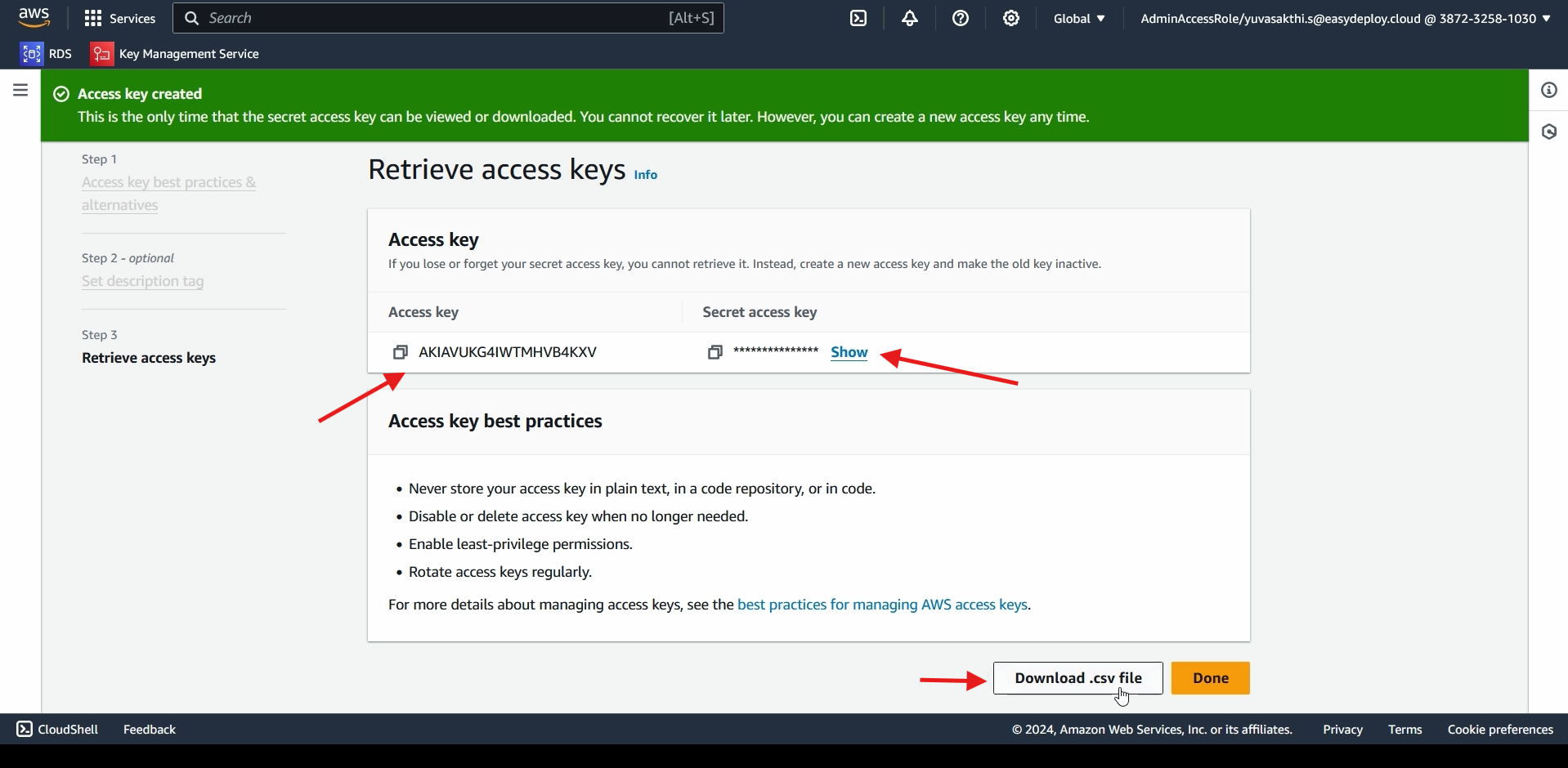 Creating access key