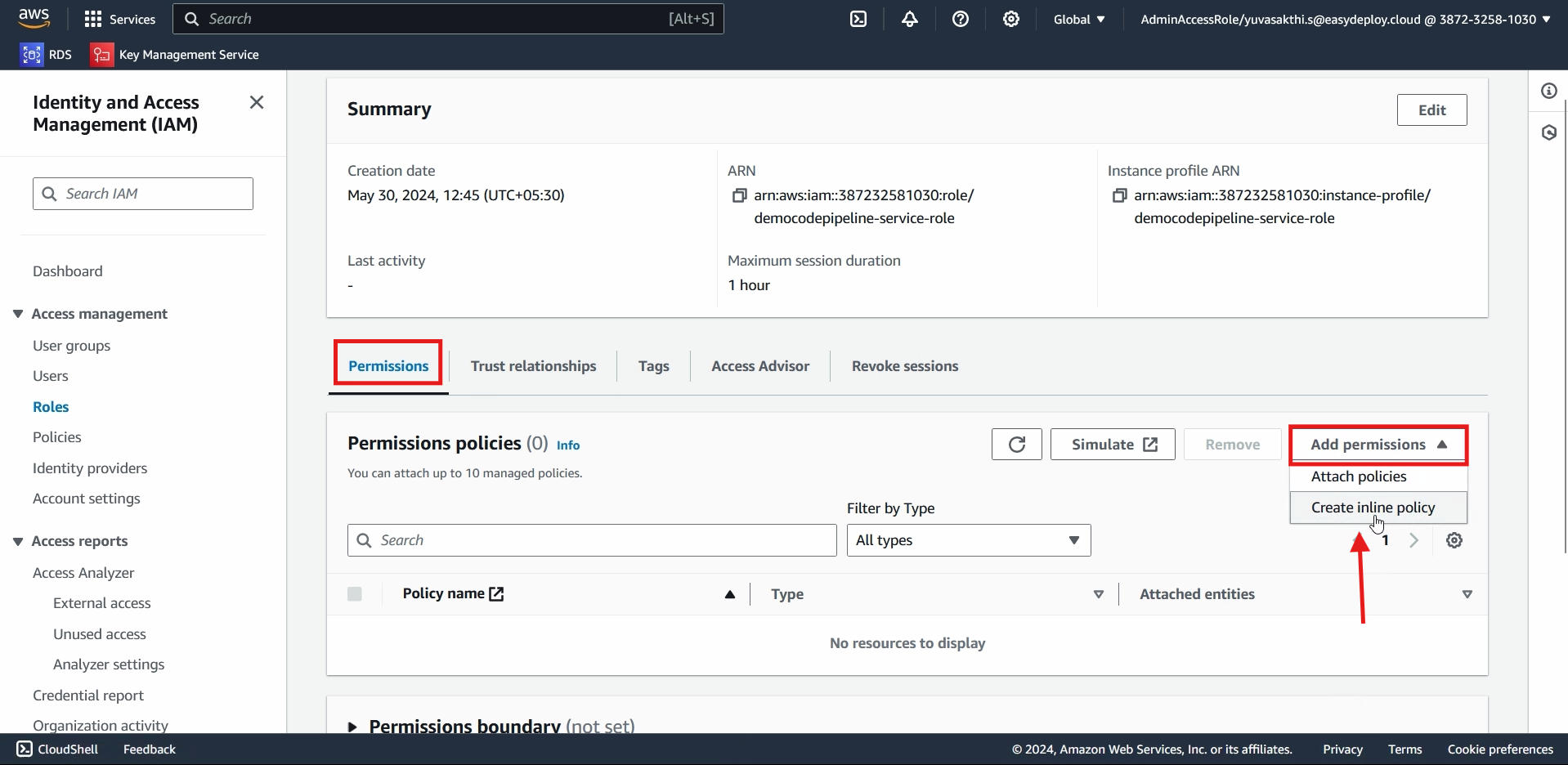 Create inline policy